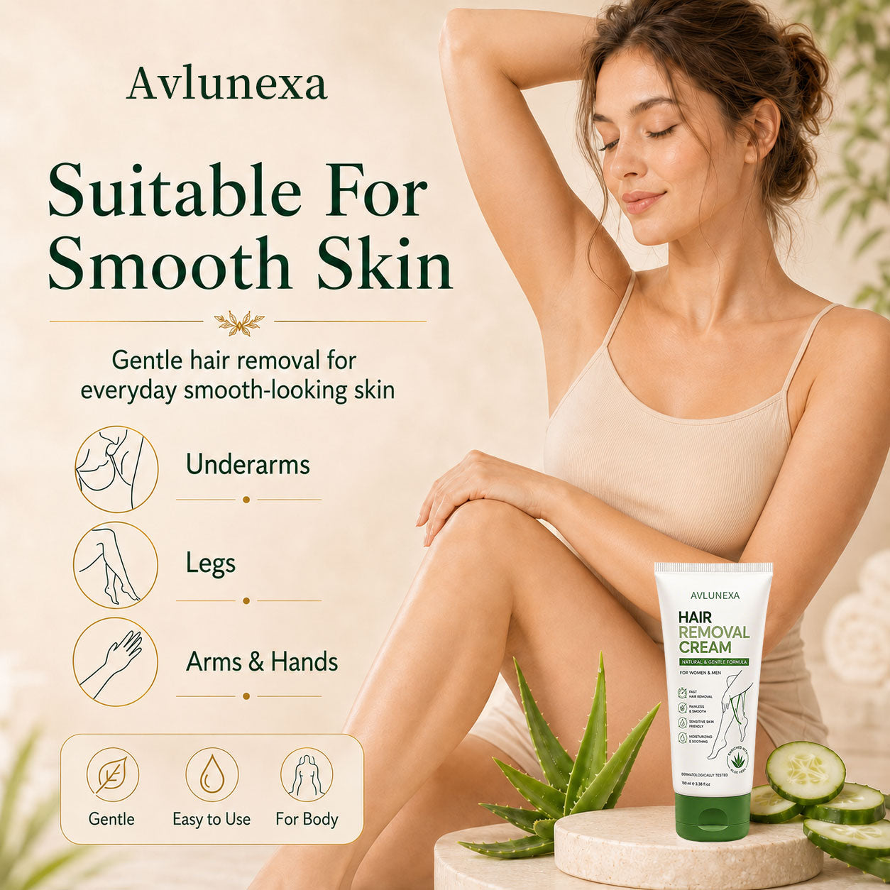 Natural Gentle Hair Removal Cream | For Women & Men, Sensitive Skin